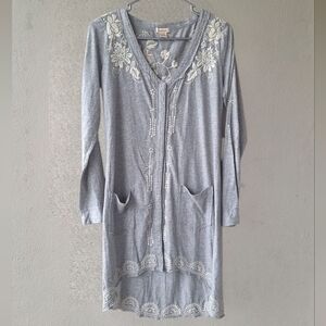 Sundance Margot Hi-Lo Embroidered Long Tunic Cardigan Gray Women's Dress Size S